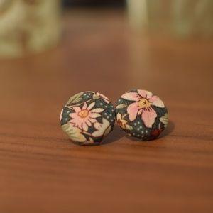 Handmade Floral Print Button Earrings (Small)